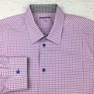 COTON DOUX Dress Shirt‎ Mens 17 (43) Pink/Purple Print Contrasting Trim